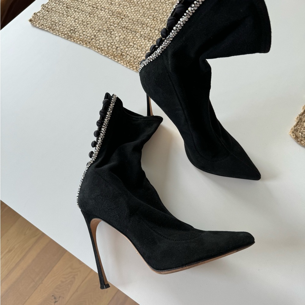 Sergio Rossi crystal suede ankle heel boots